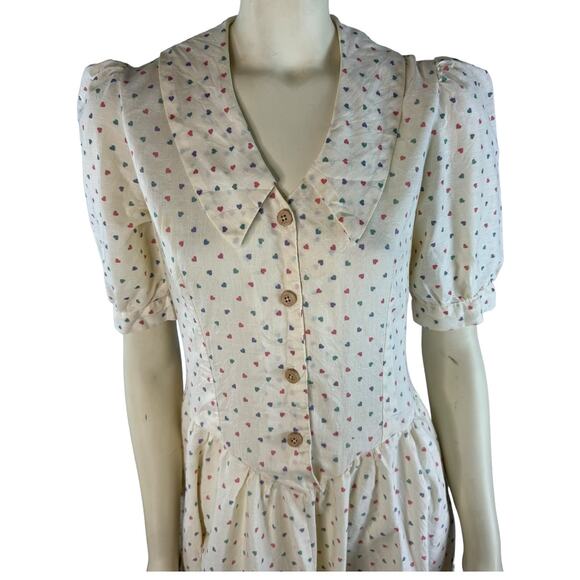 American Vintage Shirt waist dress cream with hearts all over size small - Picture 7 of 11